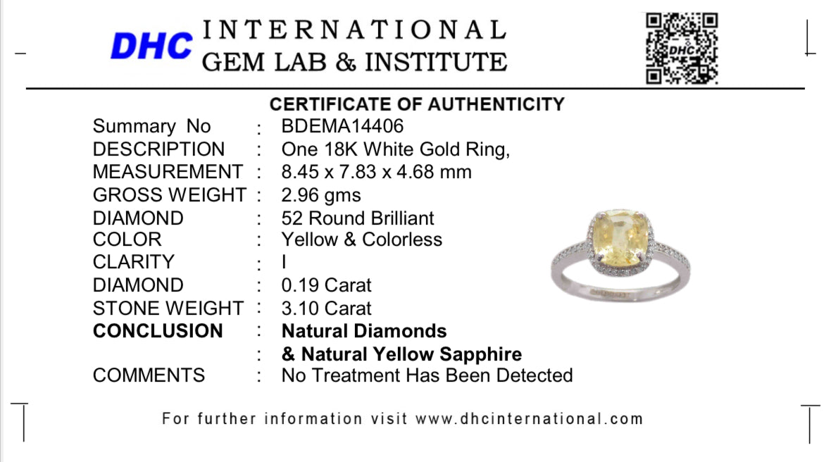 Beautiful 3.10 CT Unheated Ceylon Yellow Sapphire With Natural Diamonds & 18k Gold