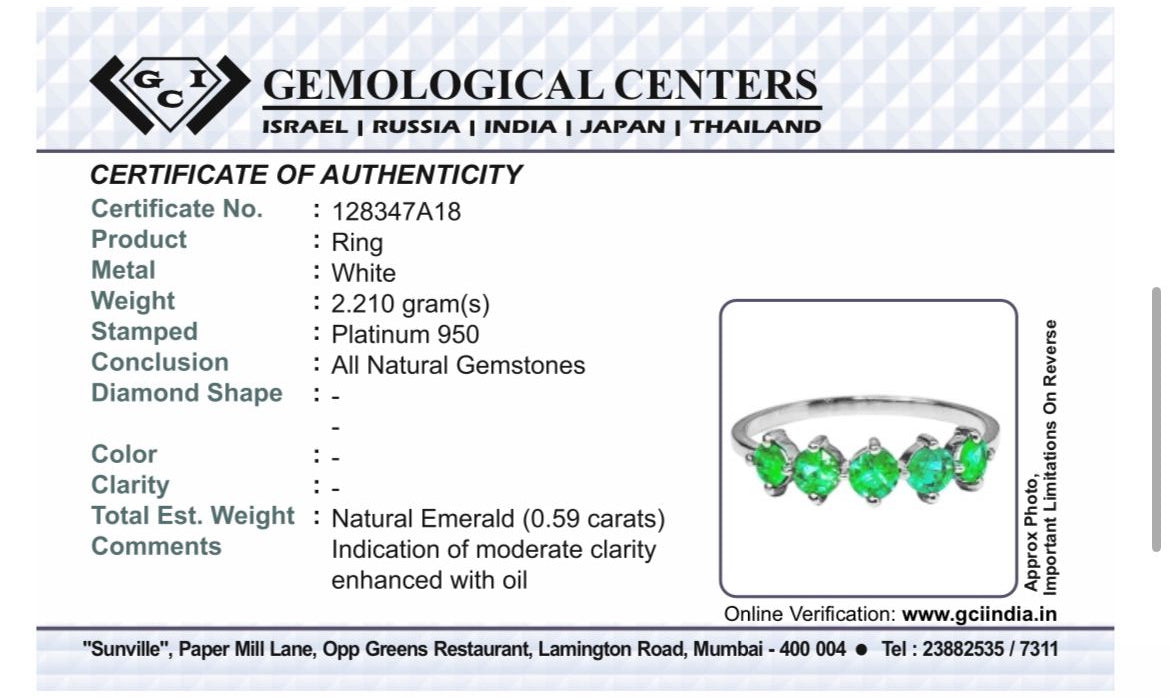 Beautiful 0.59Ct Natural Emerald Ring & Platinum 950