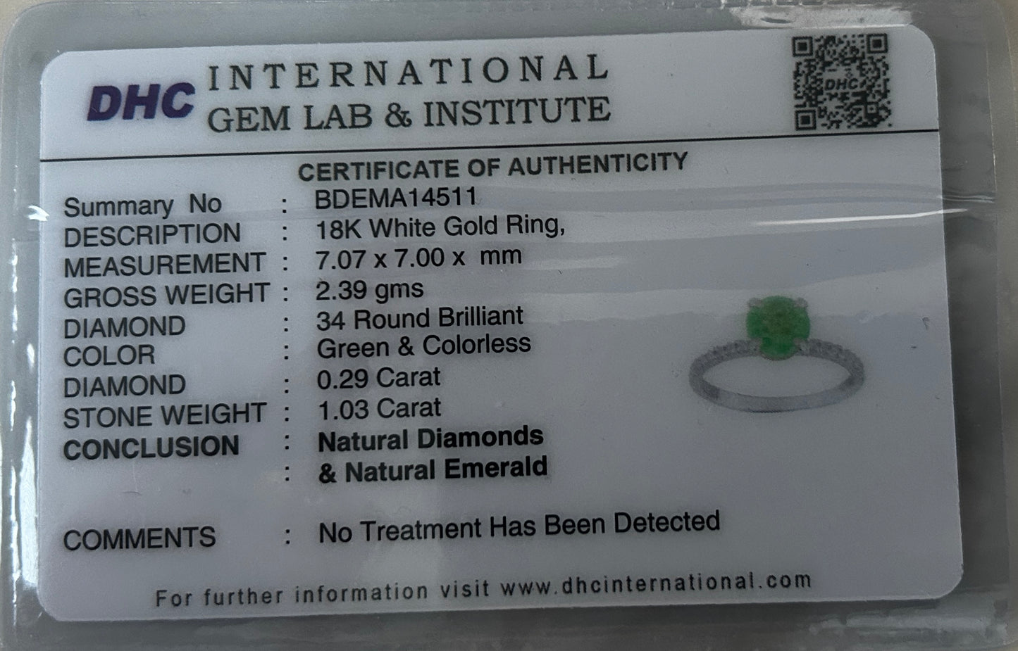 Beautiful 1.03ct Natural Emerald With Natural Diamonds & 18k Gold
