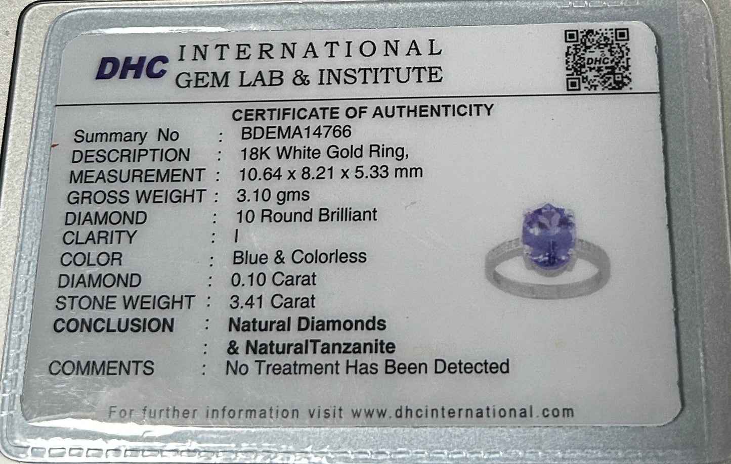 Beautiful 3.41 CT Natural Tanzanite With Natural Diamonds & 18k Gold
