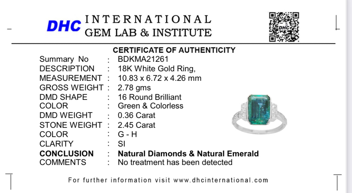 Beautiful 2.45 CT Natural Emerald With Natural Diamonds & 18k Gold