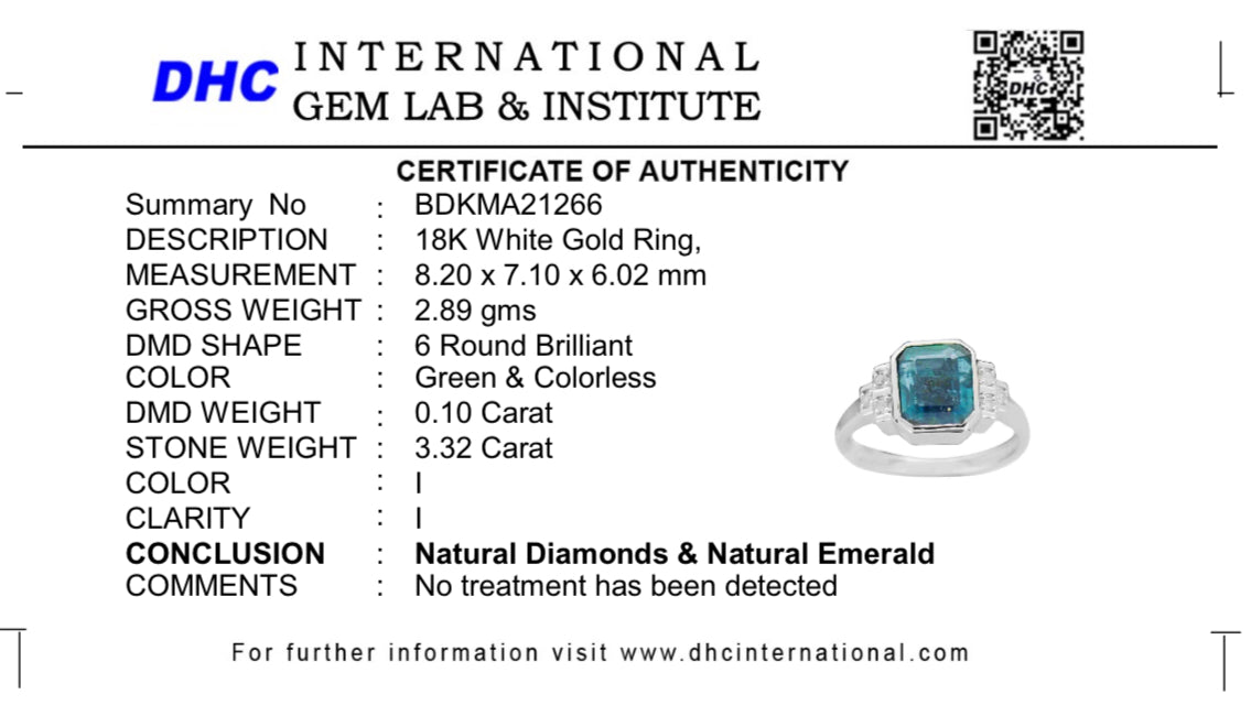 Beautiful 3.32 CT Natural Emerald With Natural Diamonds & 18k Gold