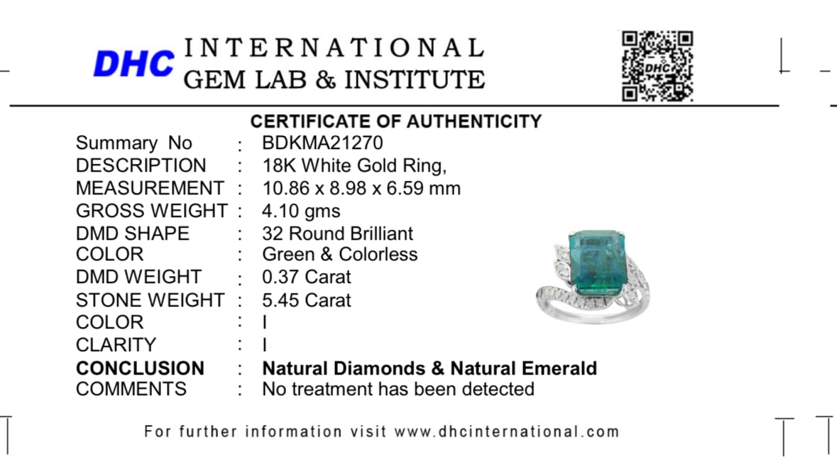 Beautiful 5.45 CT Natural Emerald With Natural Diamonds & 18k Gold