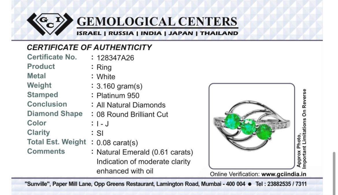 Beautiful 0.61Ct Natural Emerald Ring With Natural Diamonds & Platinum 950