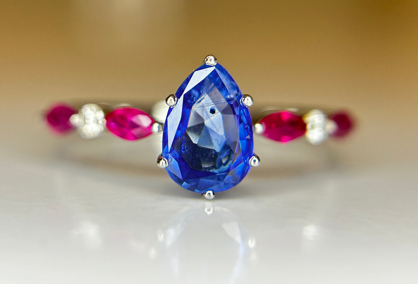 Beautiful 1.06 CT Unheated Burma Blue Sapphire With Burma Ruby, Natural Diamonds & 950 Platinum