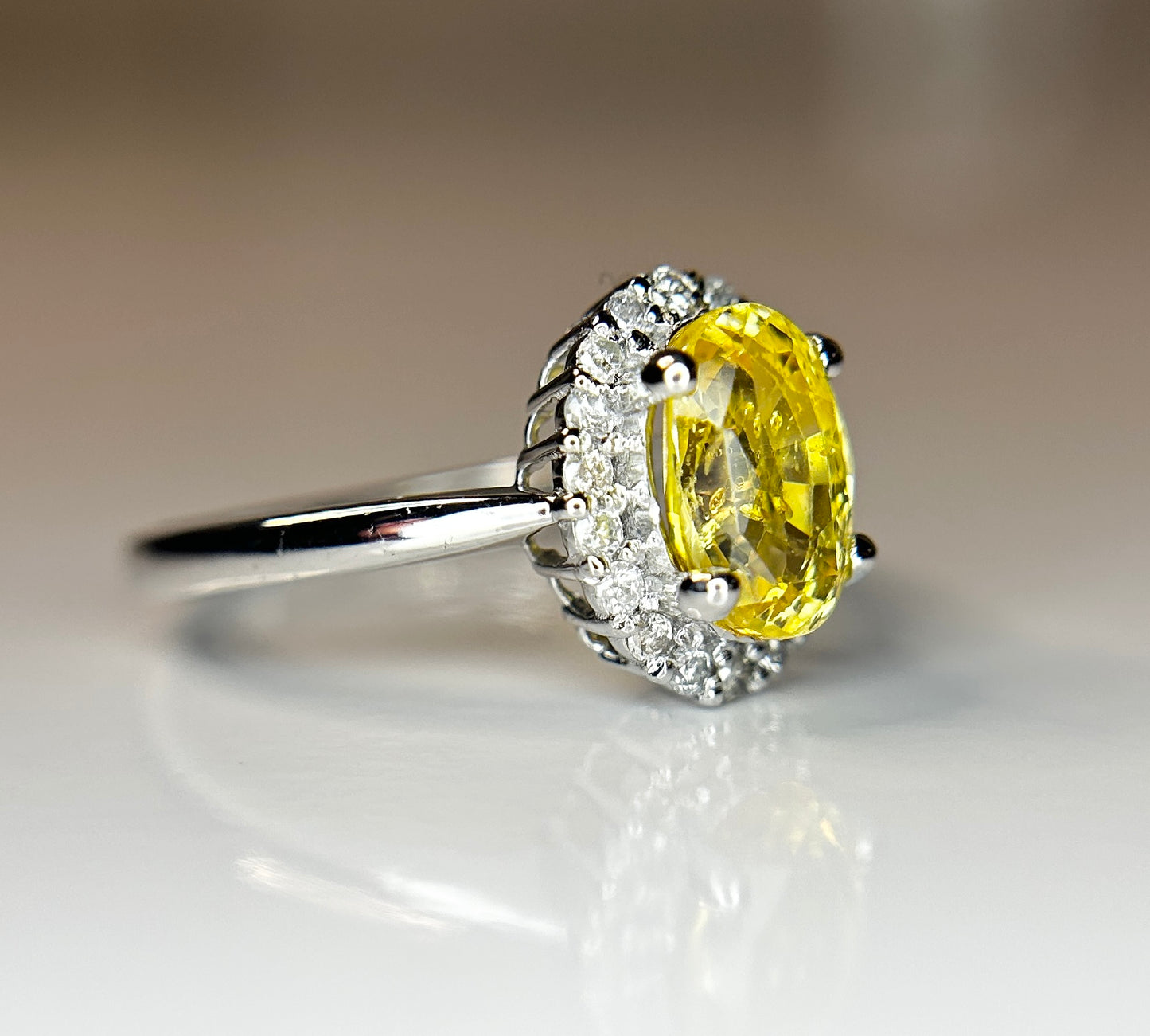 Beautiful 2.09 CT Unheated Yellow Sapphire With Natural Diamonds & 18k Gold
