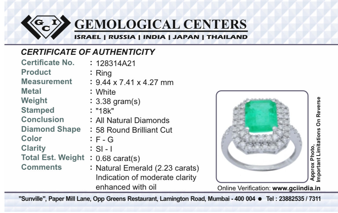 Beautiful Natural Columbian Emerald 2.23 CT With Natural Diamonds & 18k Gold