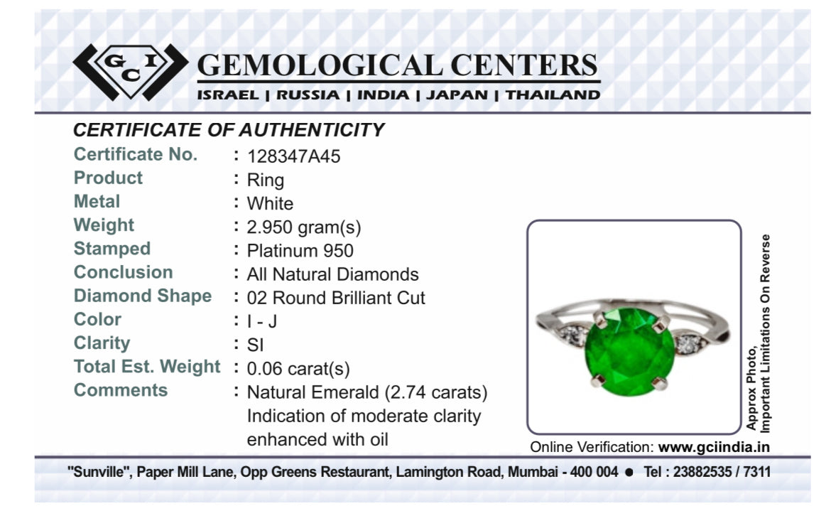 Beautiful 2.74 CT Natural Emerald Ring With Natural Diamonds & Platinum 950