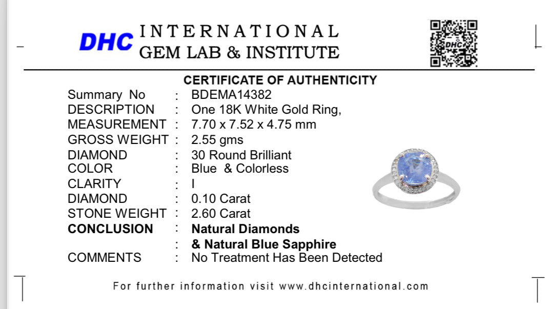Beautiful 2.60 CT Unheated Ceylon Blue Sapphire With Natural Diamonds & 18k Gold