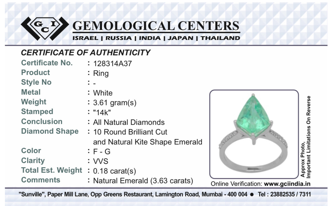 Beautiful Natural Columbian Emerald 3.63 CT With Natural Diamonds & 14k Gold
