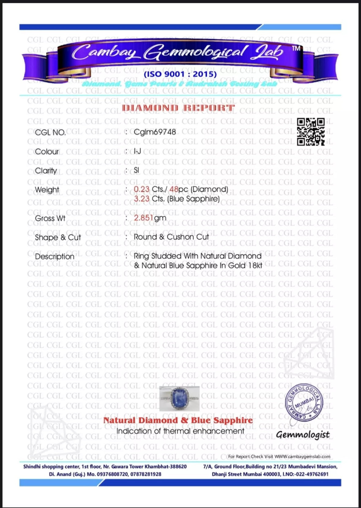 Beautiful 3.23CT Natural Ceylon Blue Sapphire Diamonds & 18k Gold