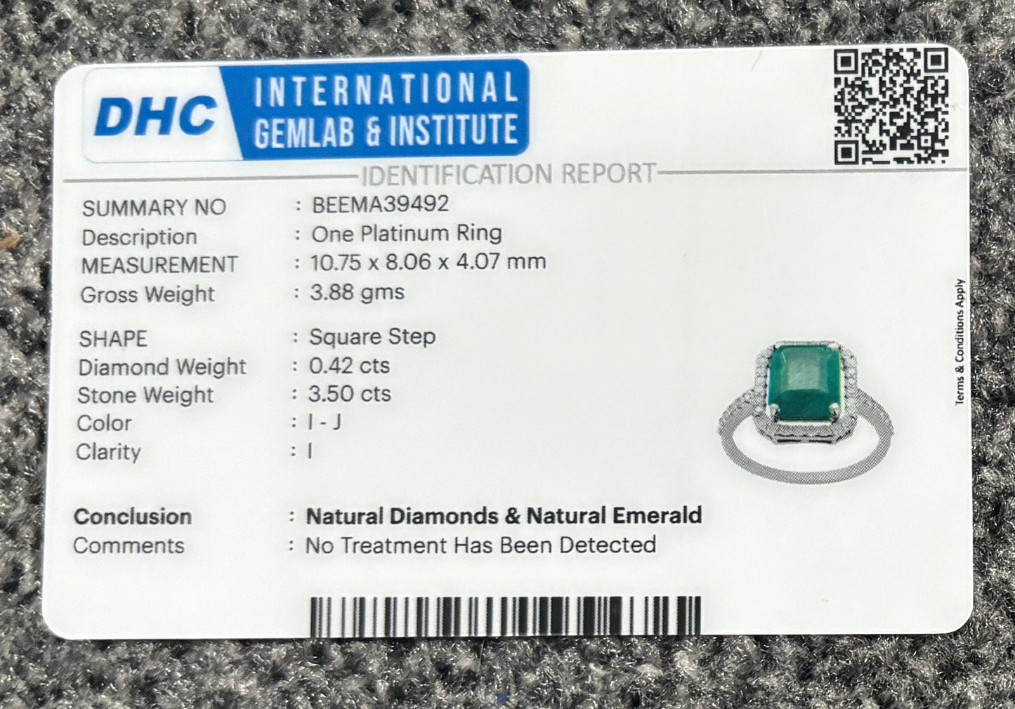 Beautiful 3.50 CT Natural Emerald Ring With Natural Diamonds & Platinum 950