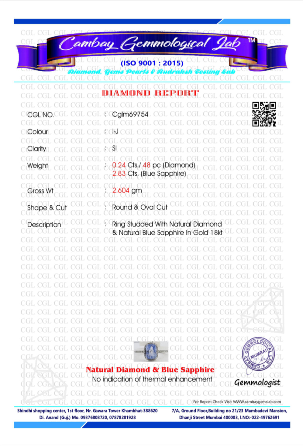 2.83 CT Unheated/Untreated Ceylon Cornflour Blue Sapphire Diamonds & 18k Gold