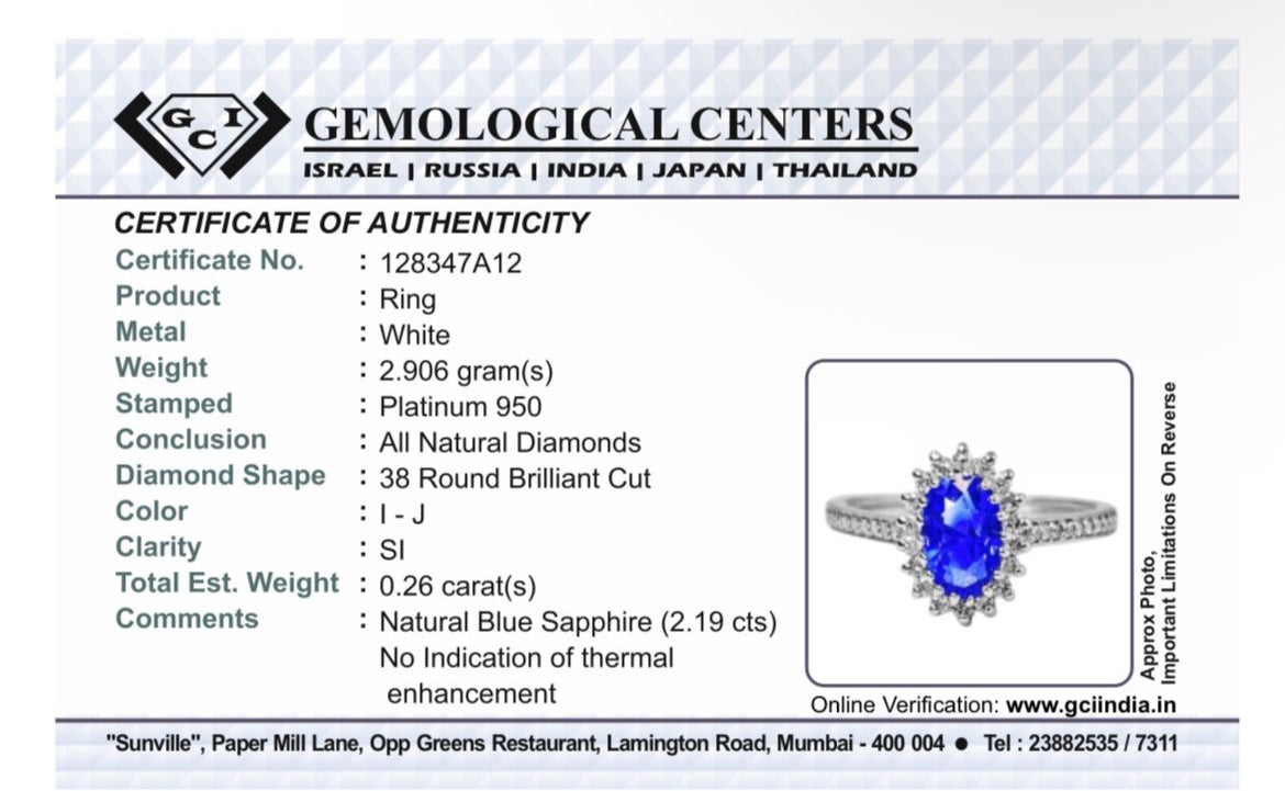 Beautiful 2.19 CT Unheated Burma Blue Sapphire Diamonds & 950 Platinum