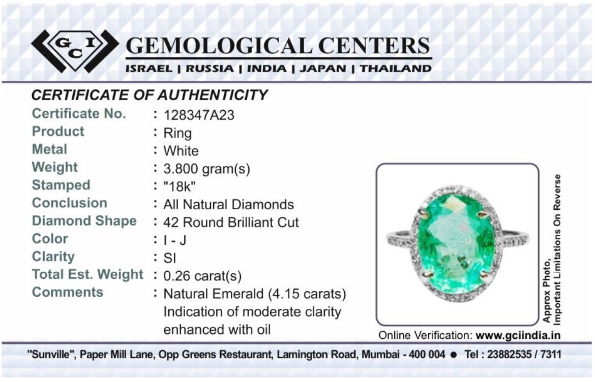 Beautiful 4.15CT Untreated Natural Columbian Emerald Ring, Diamonds & 18k Gold