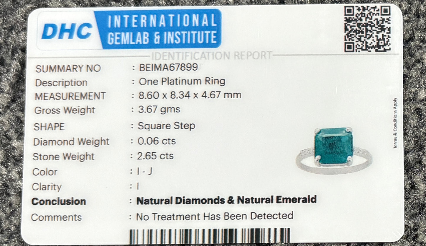 Beautiful 2.65 CT Natural Emerald Ring With Natural Diamonds & Platinum 950