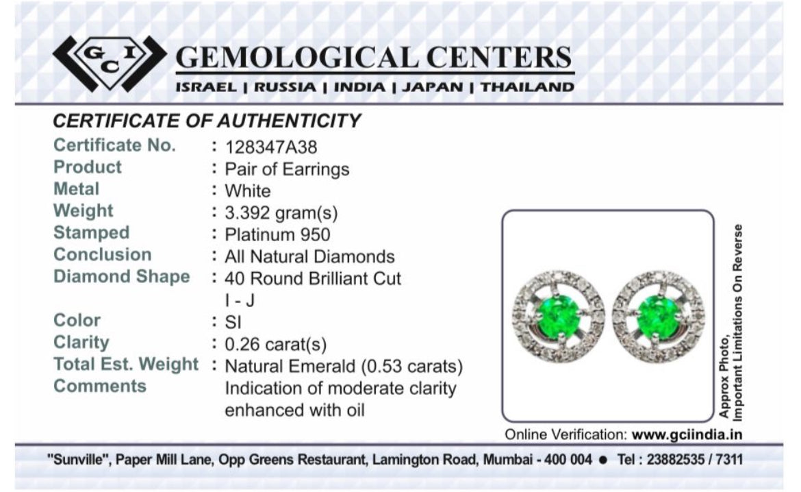 Beautiful 0.53ct Natural Emerald Halo Set Stud Earrings, Diamonds In Platinum 950