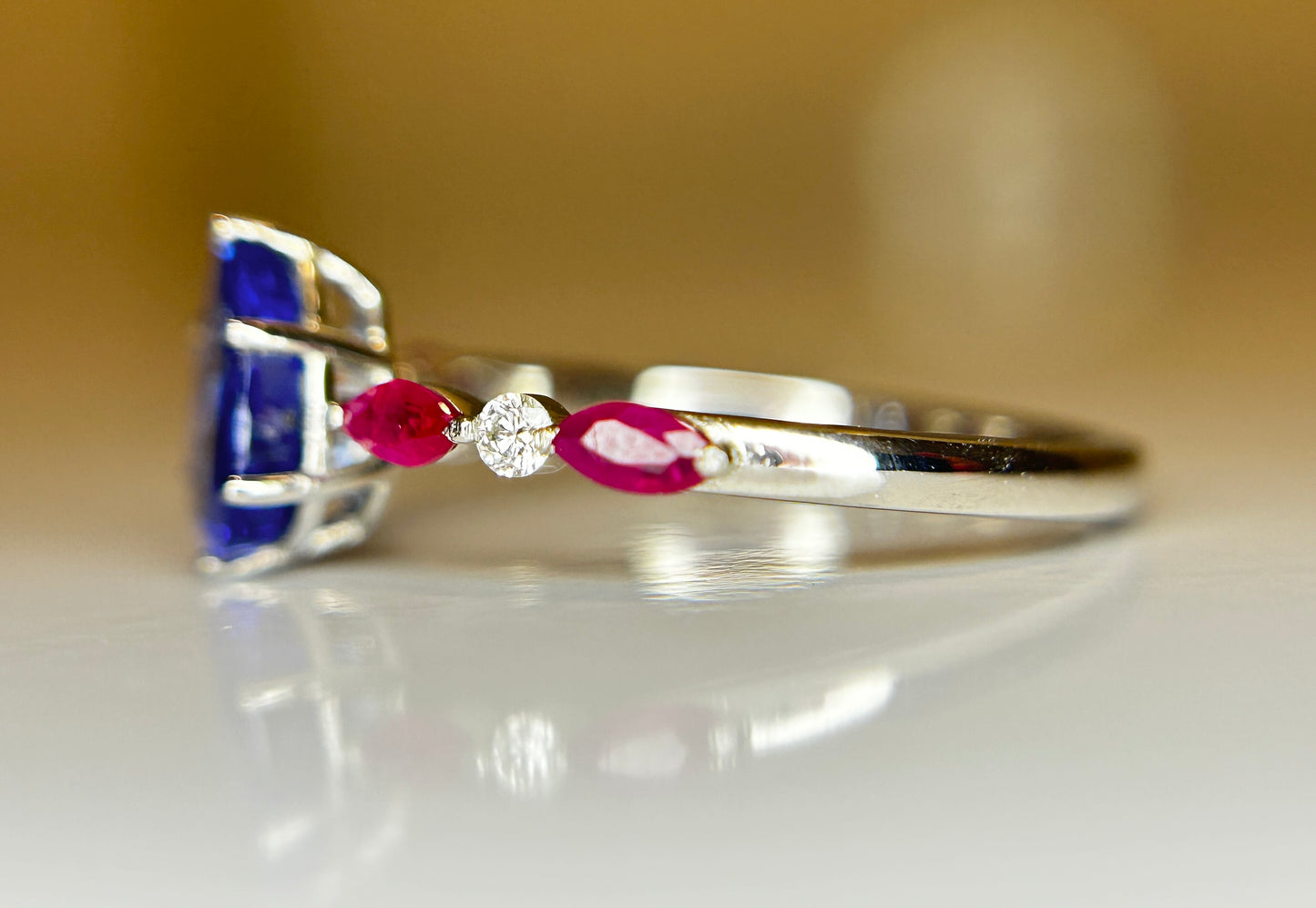 Beautiful 1.06 CT Unheated Burma Blue Sapphire With Burma Ruby, Natural Diamonds & 950 Platinum