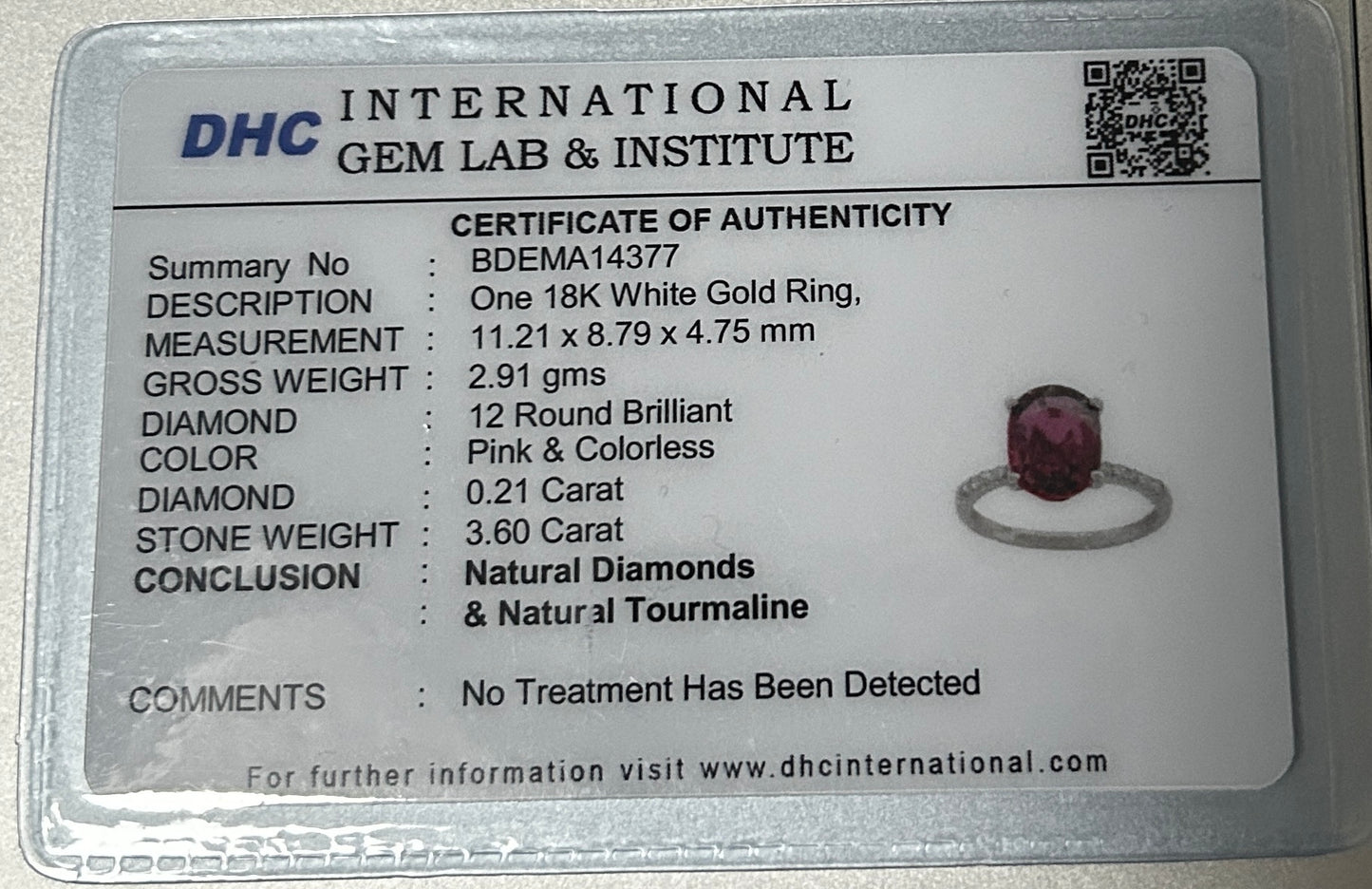 Beautiful 3.60CT Natural Pink Tourmaline With Natural Diamonds & 18k Gold