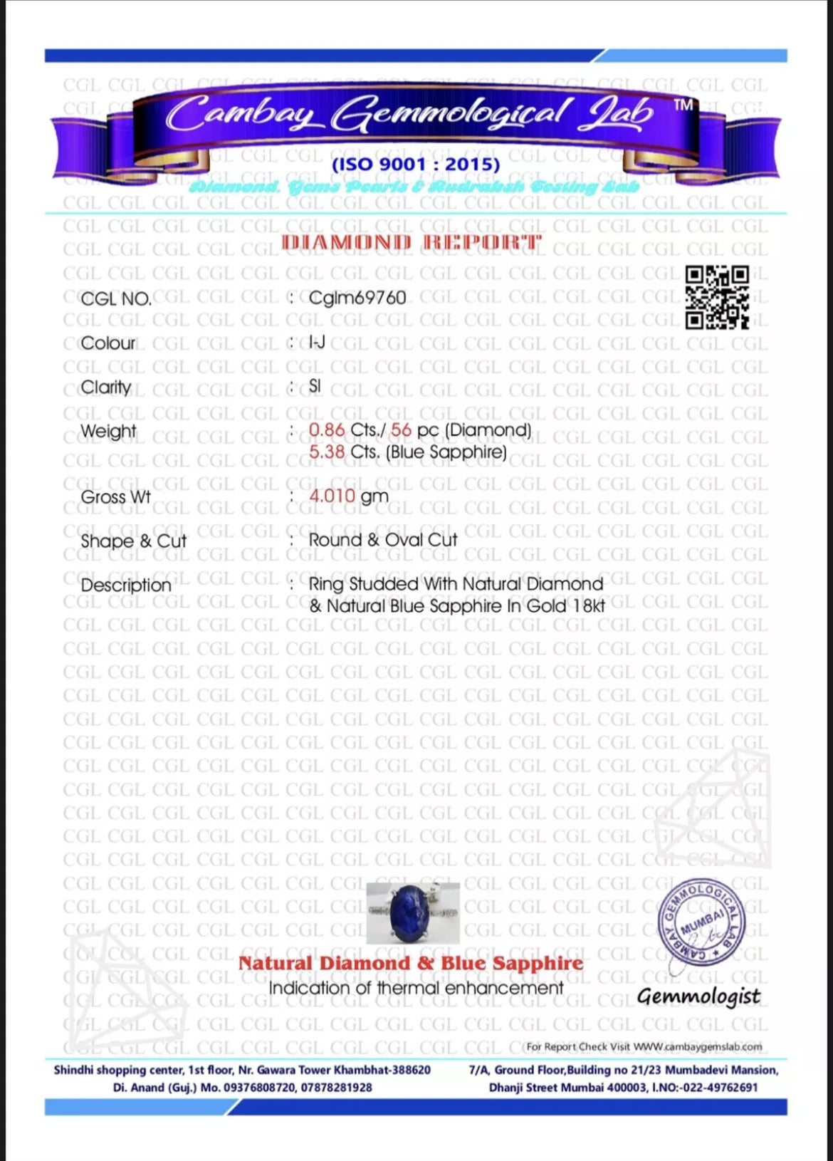 Beautiful 5.38 CT Natural Ceylon Royal Blue Sapphire Diamonds & 18k Gold