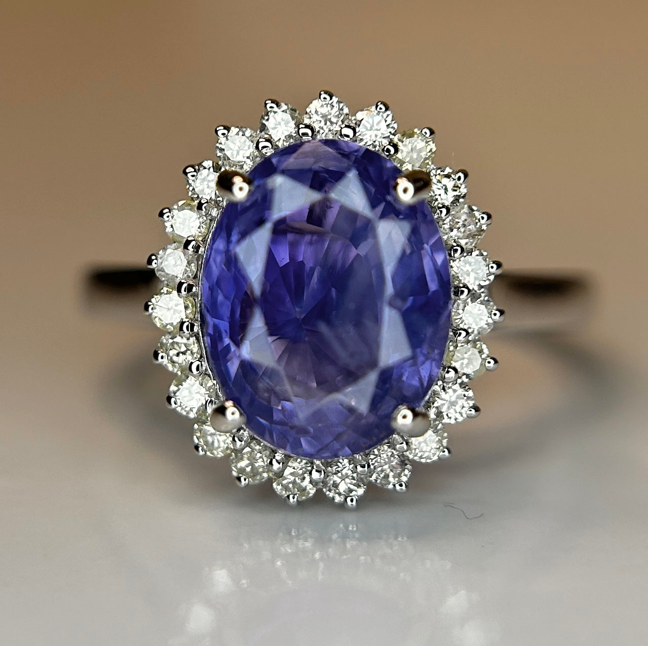 Unheated Untreated 3.87 CT Natural Ceylon Purple Sapphire Diamonds & 18k Gold