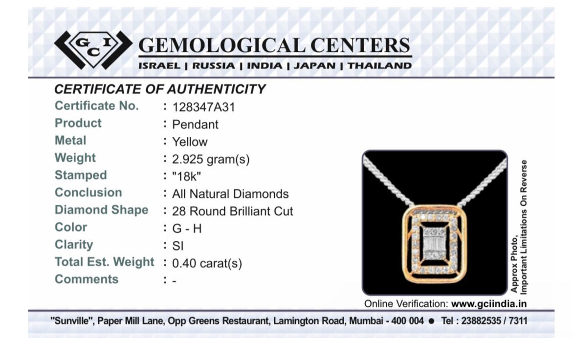 Beautiful Natural 0.40 CT Diamond Pendant With 18k Yellow Gold
