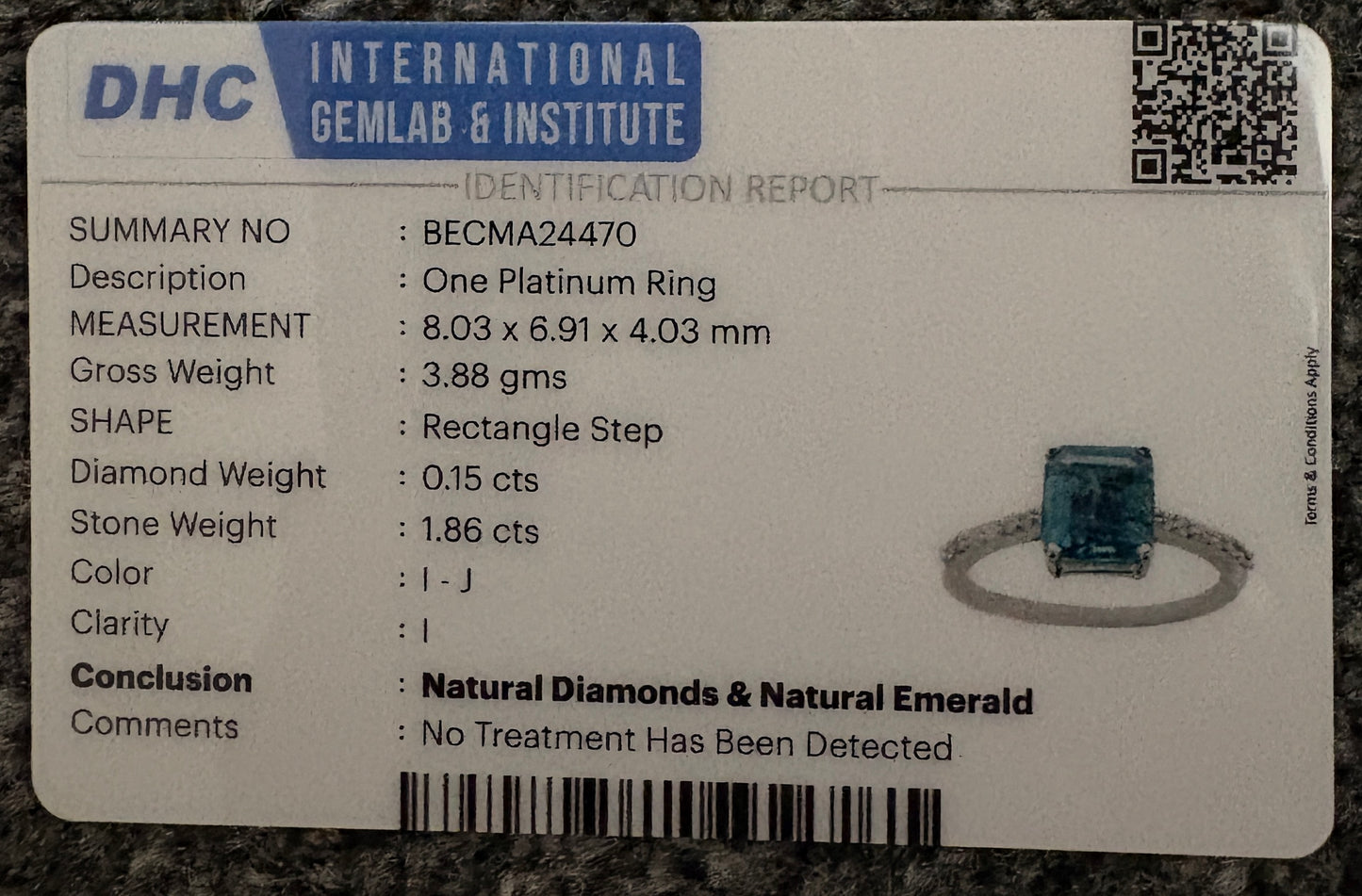 Beautiful 1.86 CT Natural Emerald Ring With Natural Diamonds & Platinum 950