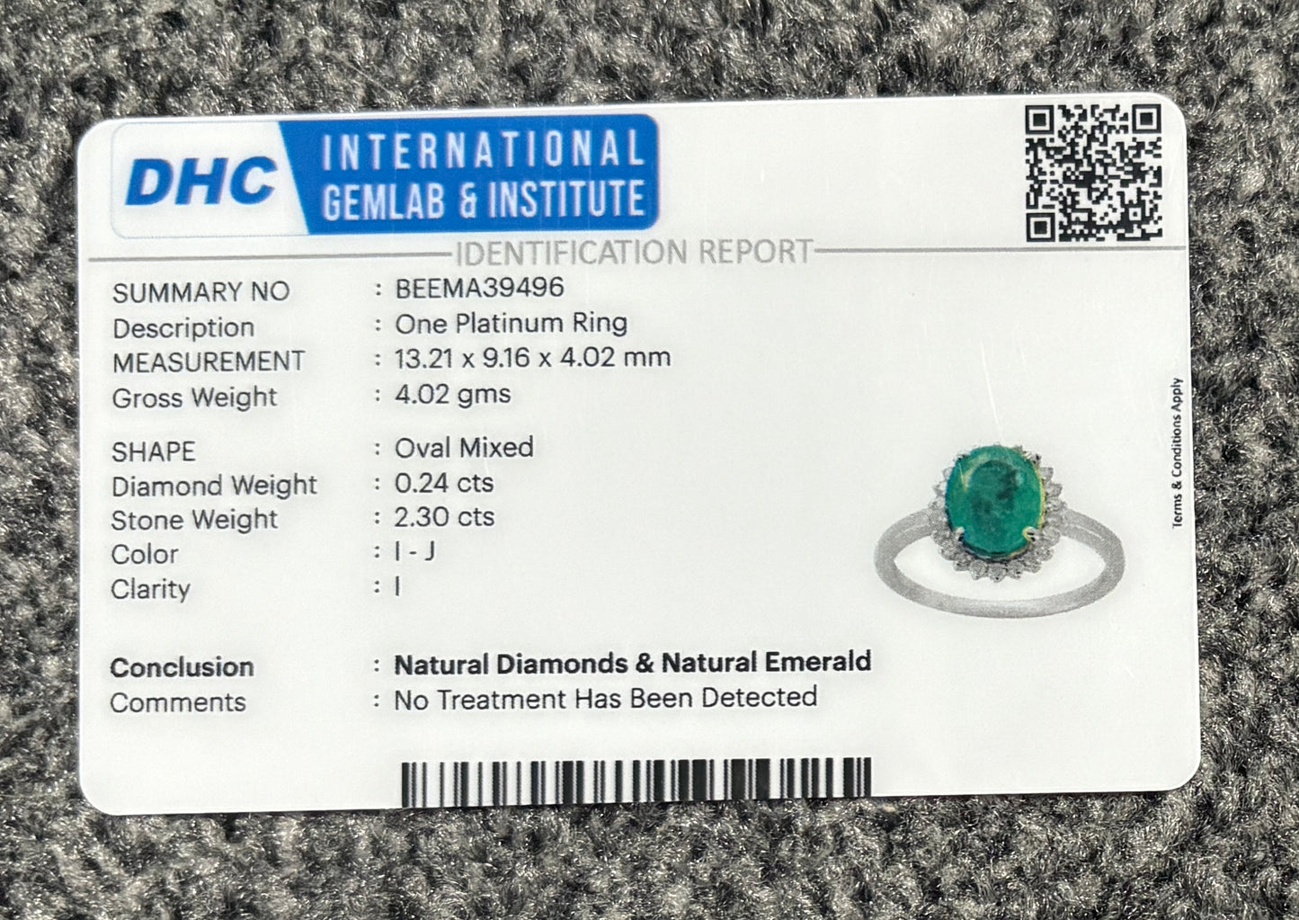 Beautiful 2.30 CT Natural Emerald Ring With Natural Diamonds & Platinum 950