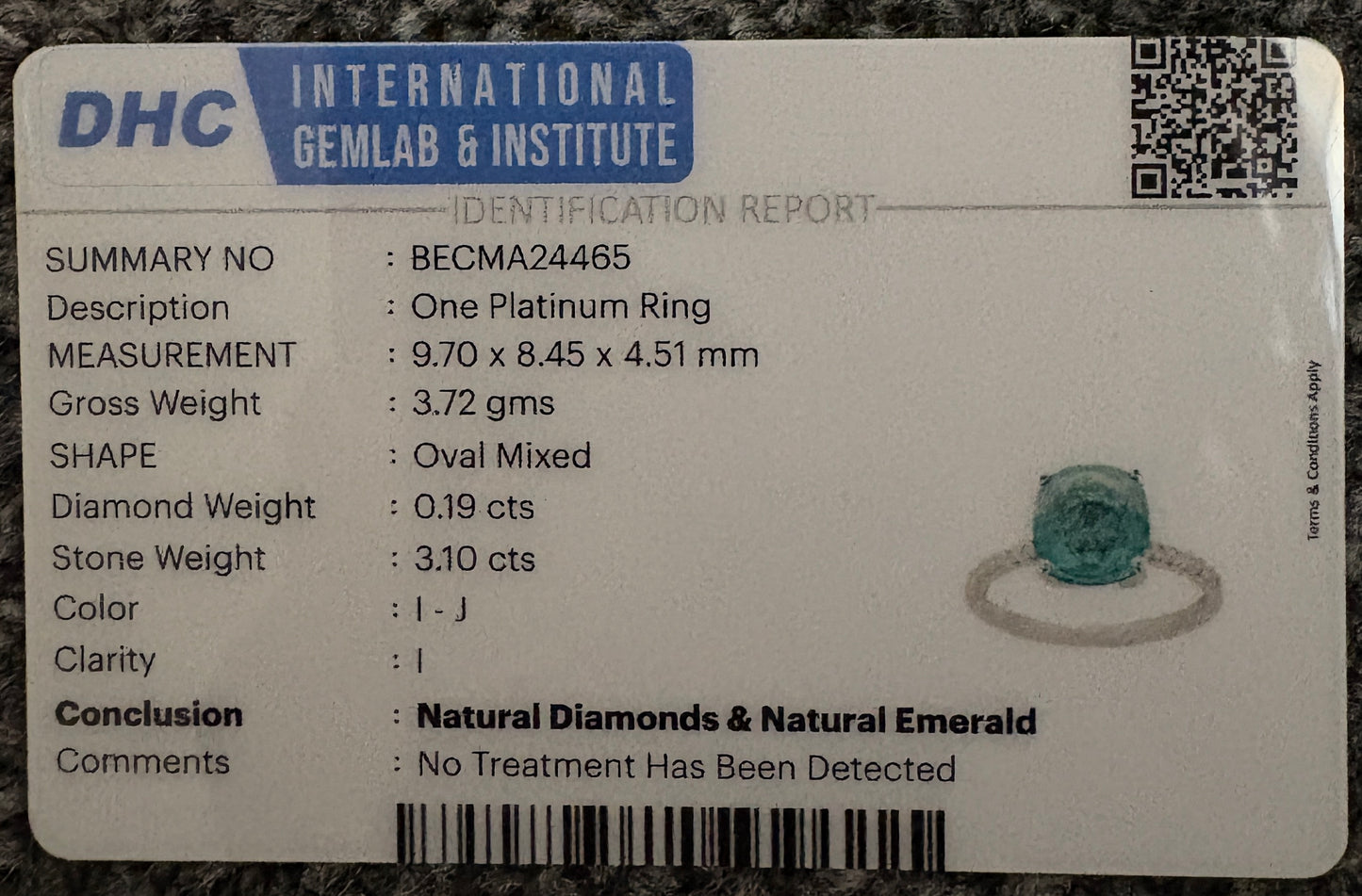 Beautiful 3.10 CT Natural Emerald Ring With Natural Diamonds & Platinum 950