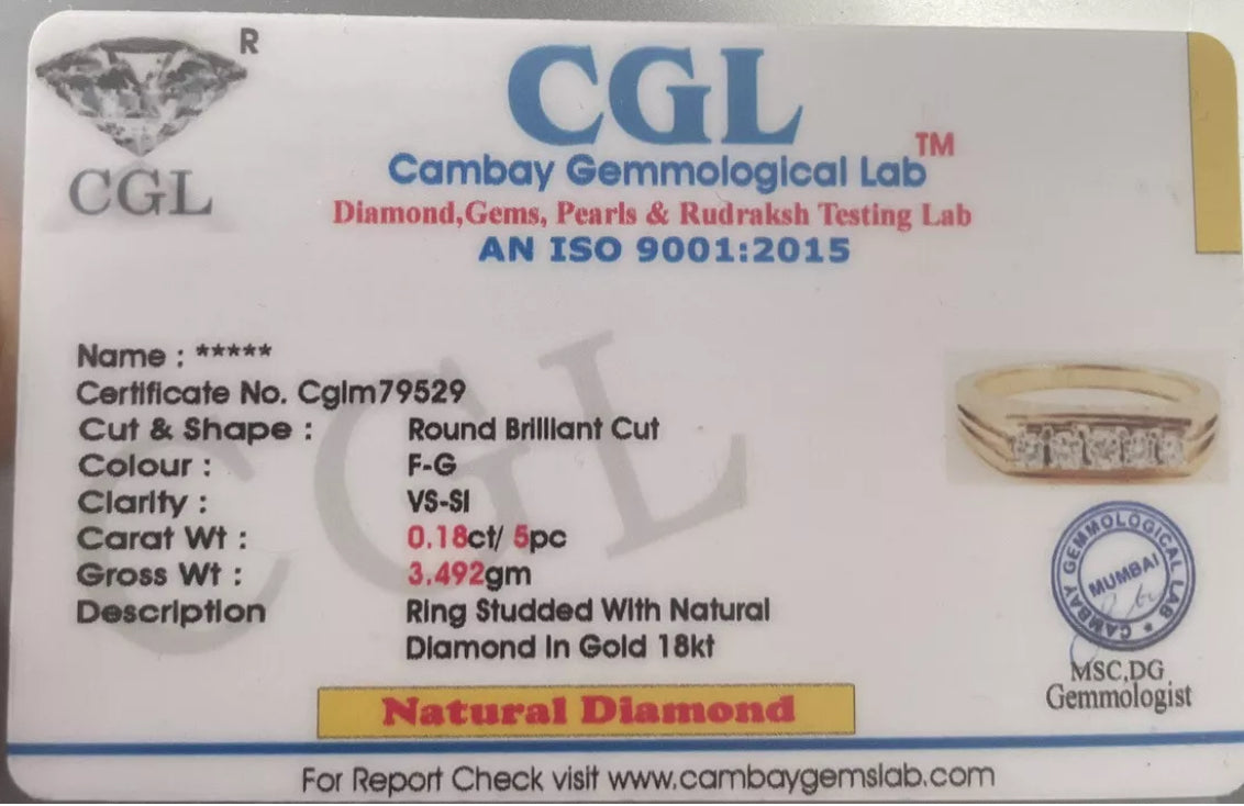 Beautiful Natural 0.18 CT VS Diamond Ring With 18k Gold