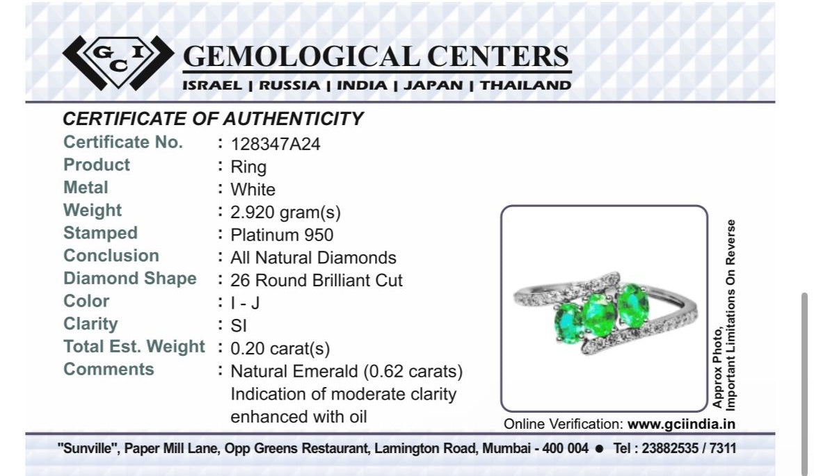 Beautiful 0.62Ct Natural Emerald Ring With Natural Diamonds & Platinum 950