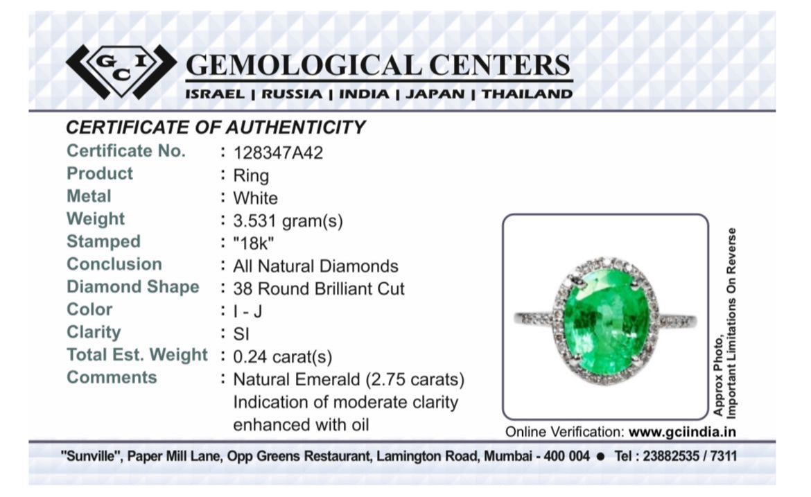 Beautiful 2.75 CT Untreated Columbian Natural Emerald Ring With Diamonds & 18k Gold
