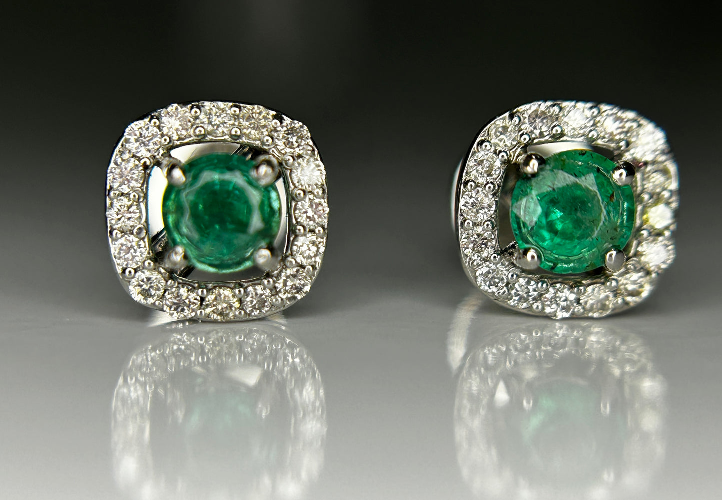 Beautiful 0.49ct Natural Emerald Halo Set Stud Earrings With Diamonds In Platinum 950