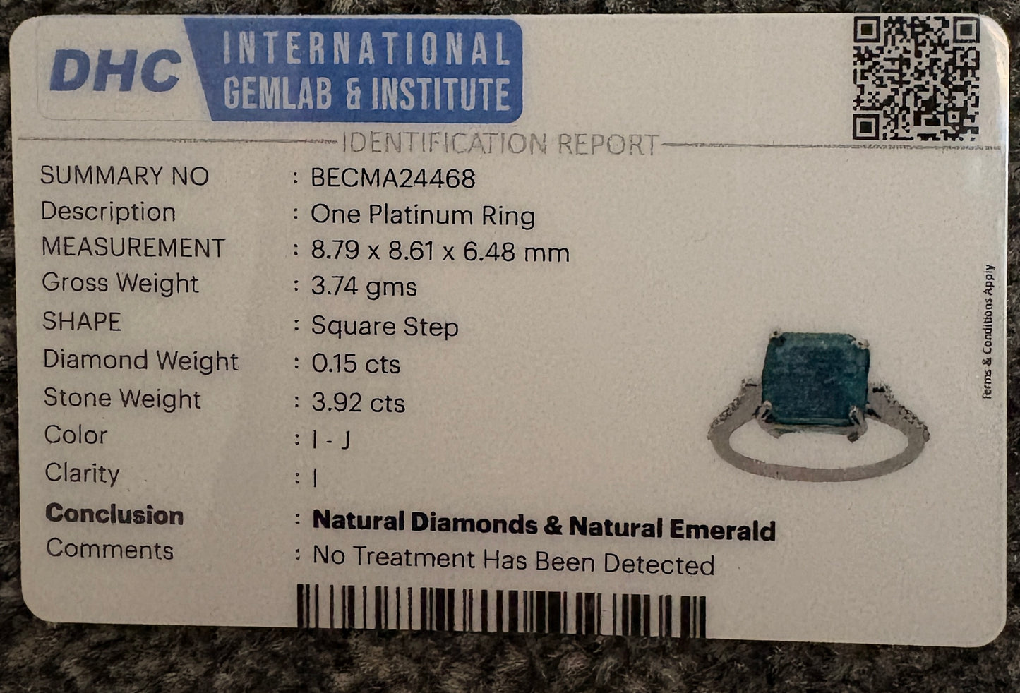 Beautiful 3.92 CT Natural Emerald Ring With Natural Diamonds & Platinum 950