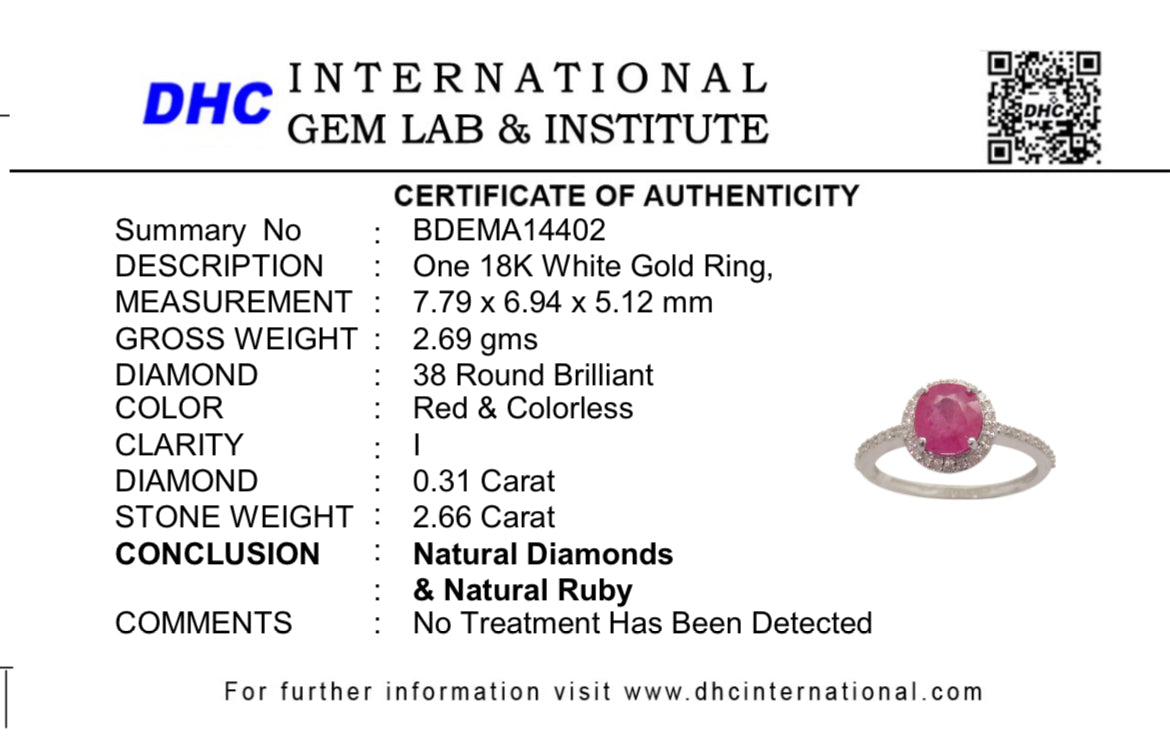 Beautiful 2.66 CT Unheated Old Burma Ruby With Natural Diamonds & 18k Gold