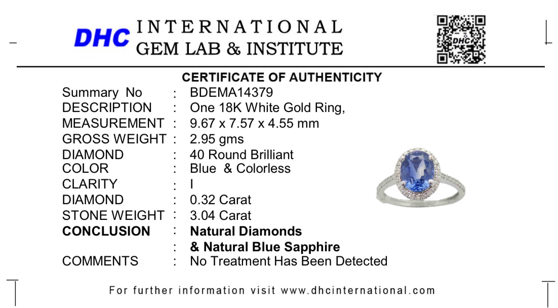 Beautiful 3.04ct Unheated Ceylon Blue Sapphire With Natural Diamonds & 18k Gold