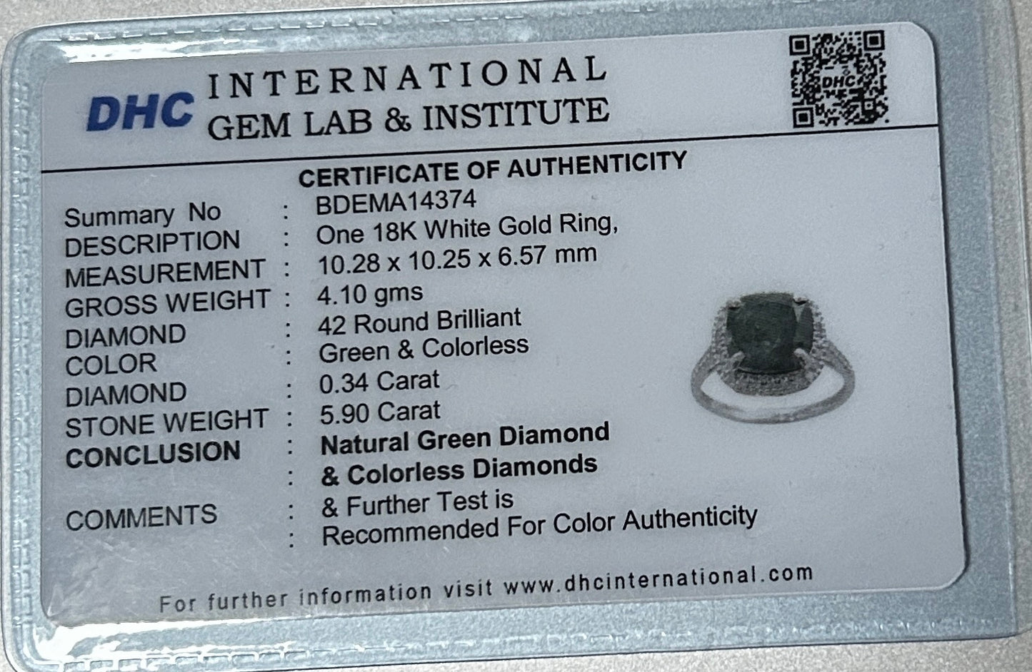 Beautiful 6.24ct Natural Solitaire Green Diamond & 18k Gold