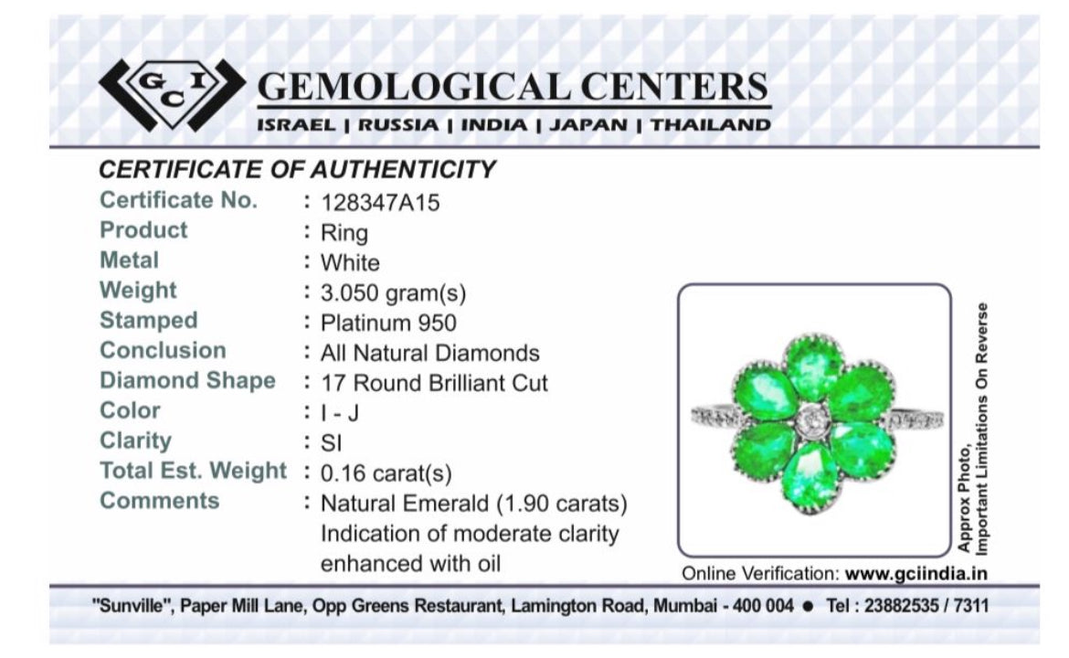 Beautiful 1.90ct Natural Emerald Ring With Natural Diamonds & Platinum 950