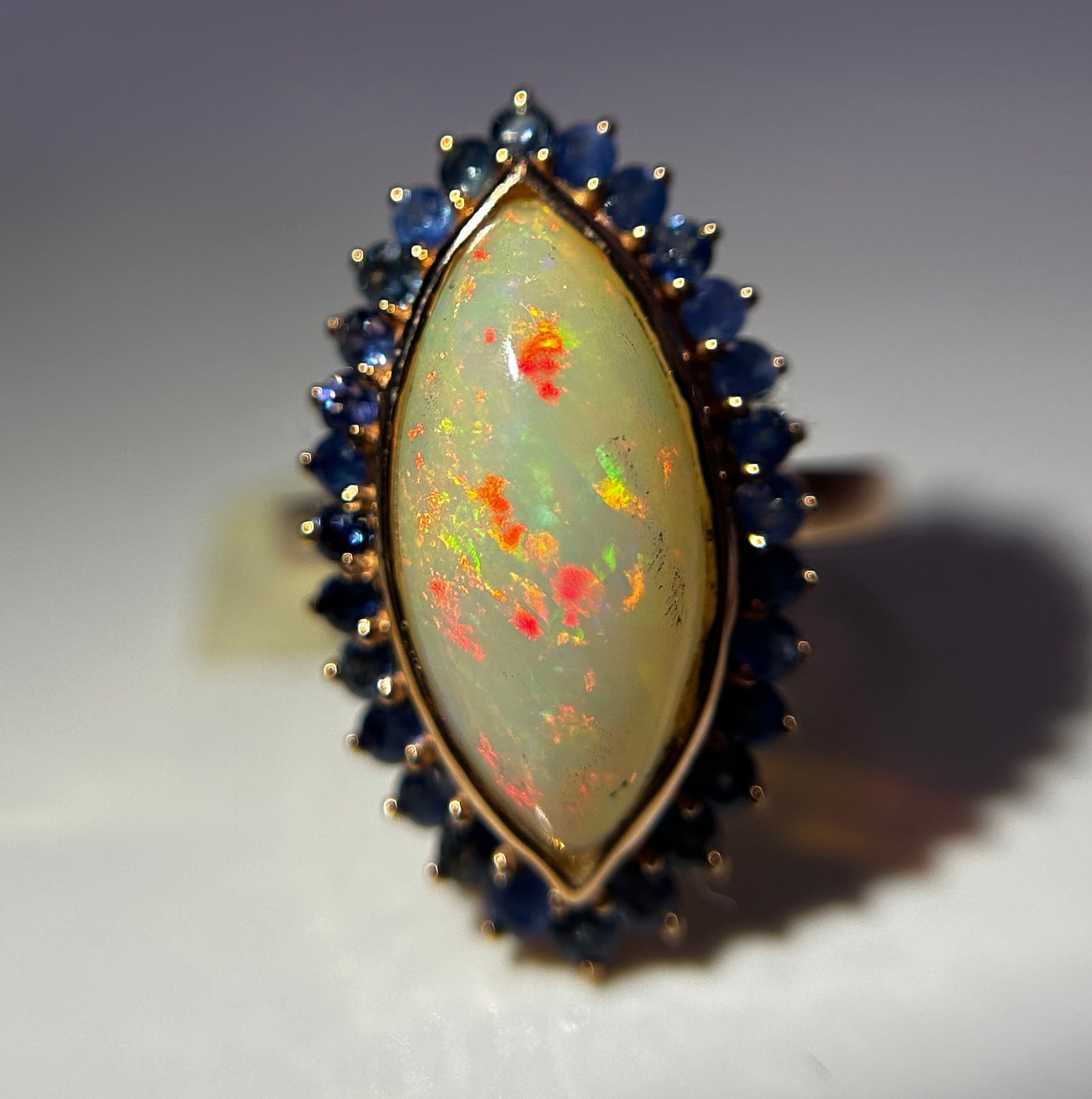 Beautiful Natural Opal Ring With Natural Blue Sapphire and 18k Gold