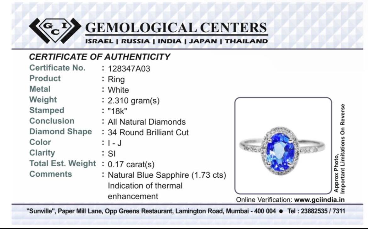 Beautiful 1.73CT Unheated Ceylon Cornflour Blue Sapphire Diamonds & 18k Gold