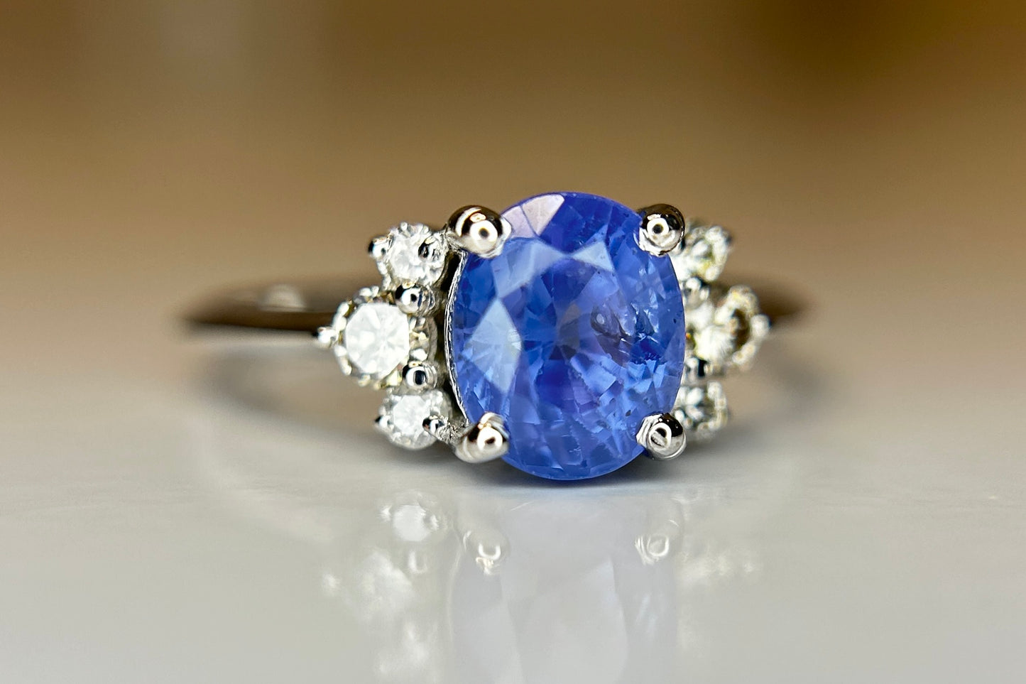 Beautiful 1.79 CT Natural Ceylon Blue Sapphire Diamonds & 18k Gold