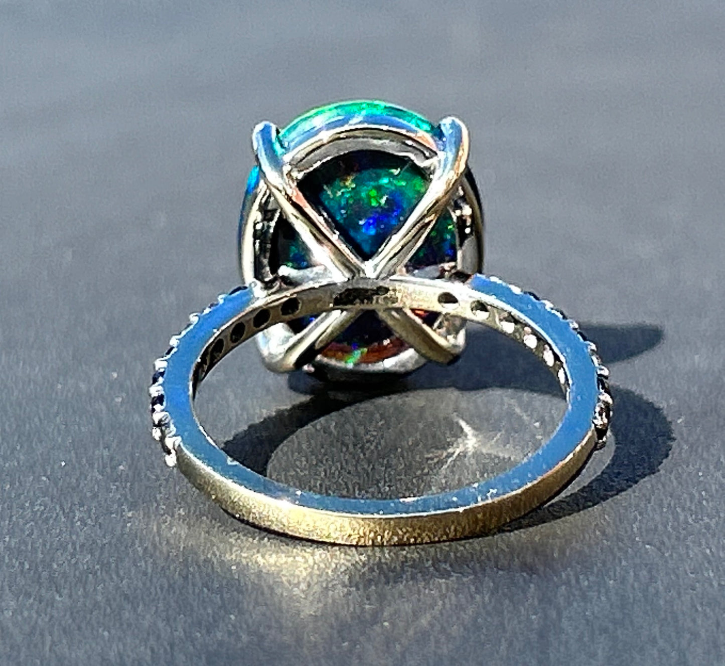 Beautiful 5.22 CT Natural Black Opal Ring With Natural Black Diamond & 18k Gold