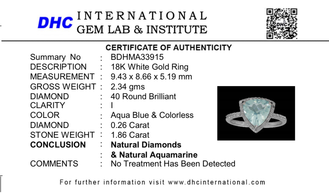 Beautiful 1.86 CT Natural Aquamarine Ring With Natural Diamonds & 18k White Gold