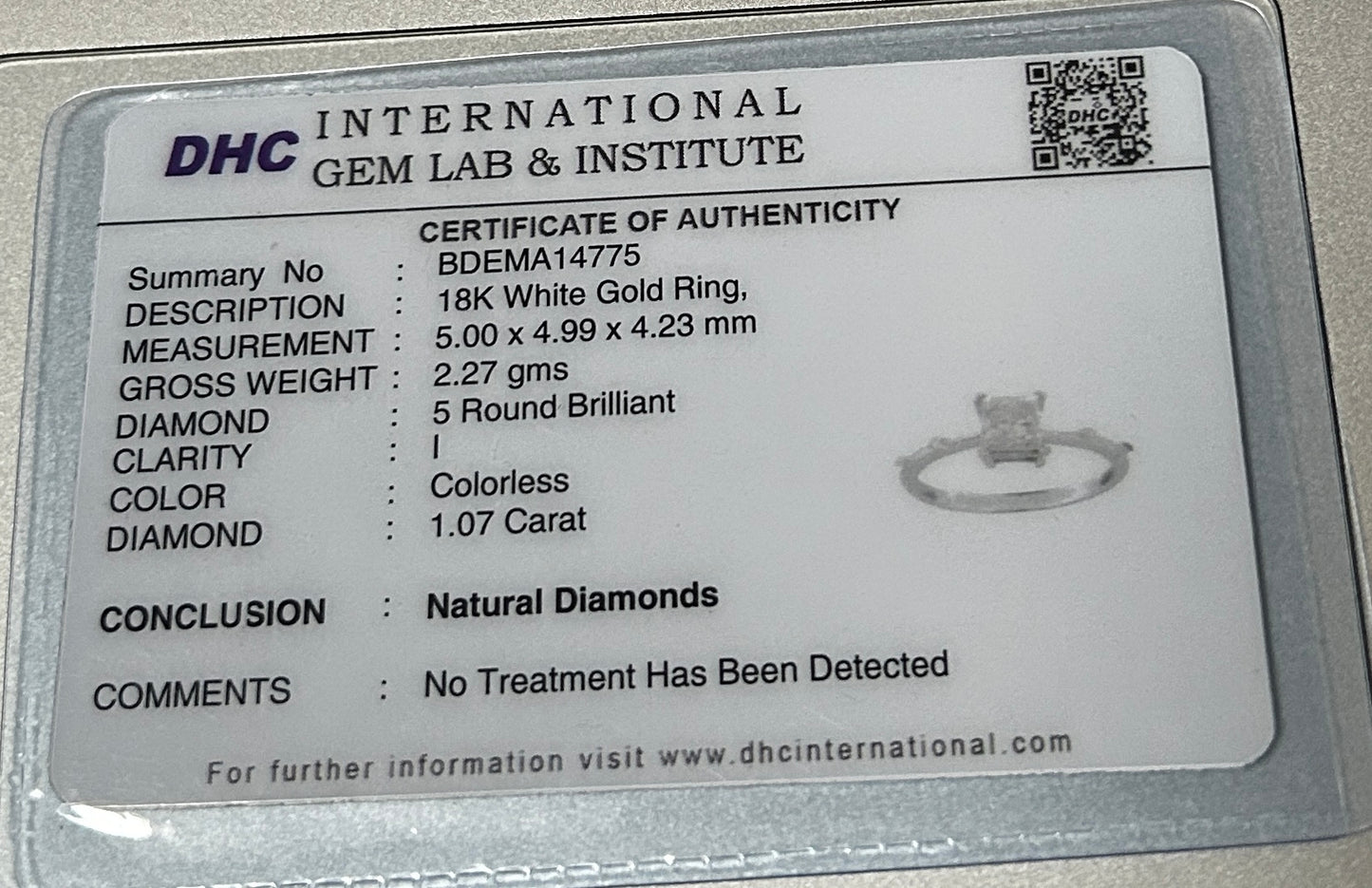 Beautiful 1.07ct Princess Cut Untreated Natural Solitaire Diamond & 18k Gold