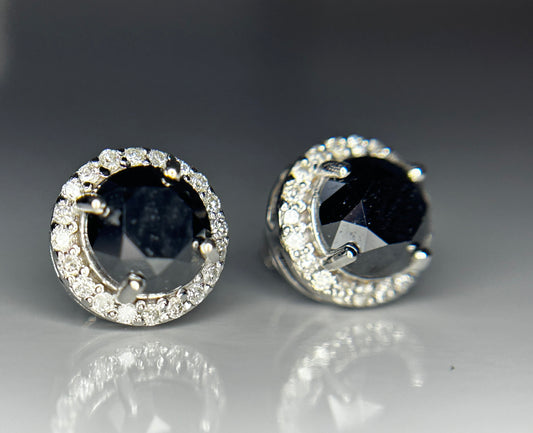 Beautiful Natural 3.84 CT Black Diamond Earrings Natural Diamonds & 18k Gold