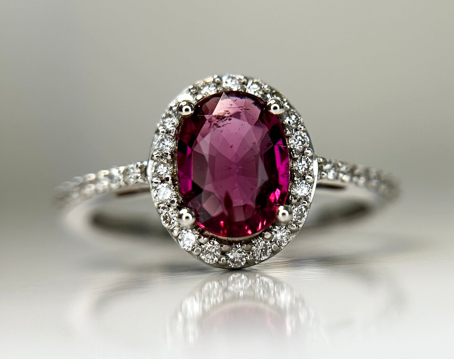 Beautiful Natural Tourmaline Rubellite Ring With Diamonds and 18k Gold