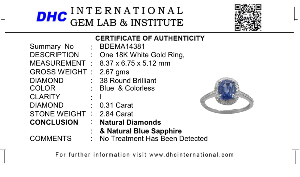 Beautiful 2.84CT Unheated Ceylon Blue Sapphire With Natural Diamonds & 18k Gold