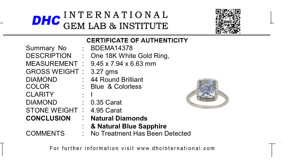 Beautiful 4.95ct Unheated Ceylon Blue Sapphire With Natural Diamonds & 18k Gold