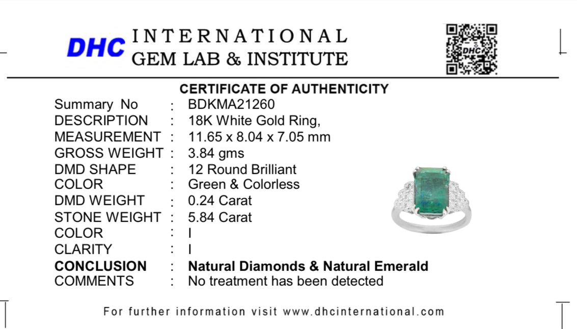 Beautiful 5.84 CT Natural Emerald With Natural Diamonds & 18k Gold