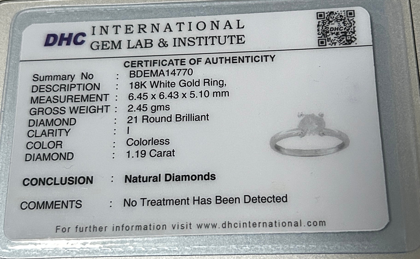 Beautiful 1.19ct Untreated Natural Solitaire Diamond & 18k Gold